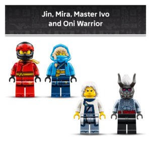 Minifiguren Jin, Mira, Master Ivo en Oni Warrior uit LEGO NINJAGO 71871