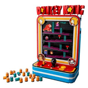 LEGO Donkey Kong Arcade speelautomaat met losse tonnen