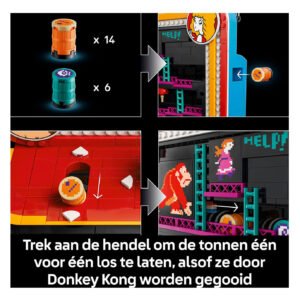 LEGO Donkey Kong Arcade speelmechanisme met gekleurde tonnen