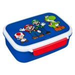 Blauwe Super Mario broodtrommel met Mario, Luigi, Yoshi en Toad Broodtrommel Super Mario Blauw
