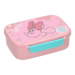 Roze Minnie Mouse broodtrommel met bloemen en turquoise sluiting