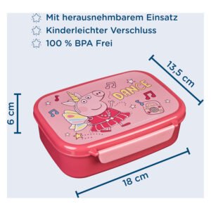 Roze Peppa Pig broodtrommel met afmetingen en kindersluiting