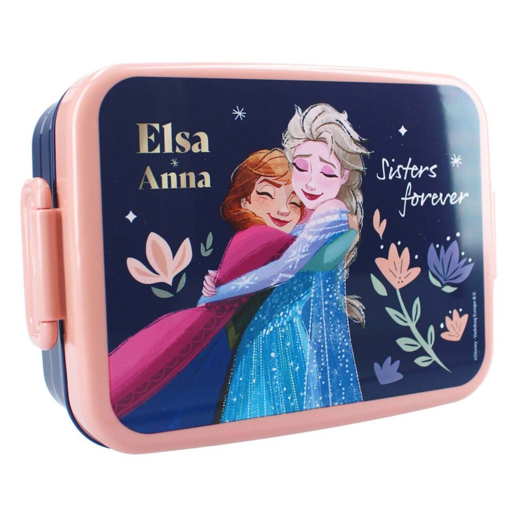 Frozen Elsa en Anna lunchbox blauw roze schuin aanzicht Frozen II Broodtrommel Lunch Bunch