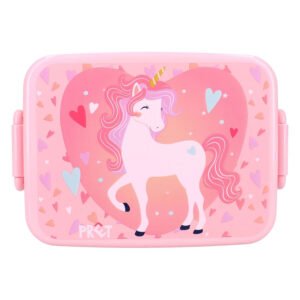 Roze kinder lunchbox met unicorn en hartjes